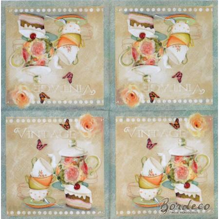 Serwetka do decoupage PAW serwis kawowy w stylu Vintage 33x33